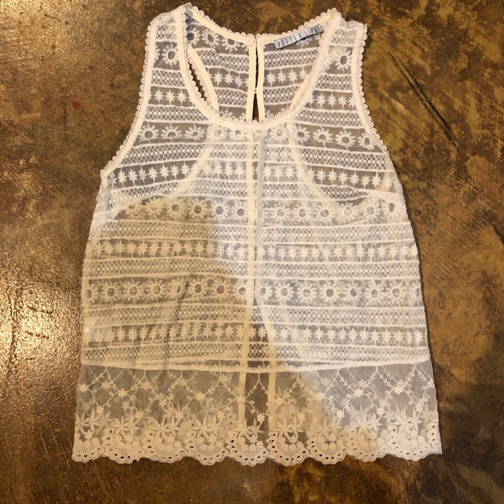 Cream Lace Sheer Button Tank